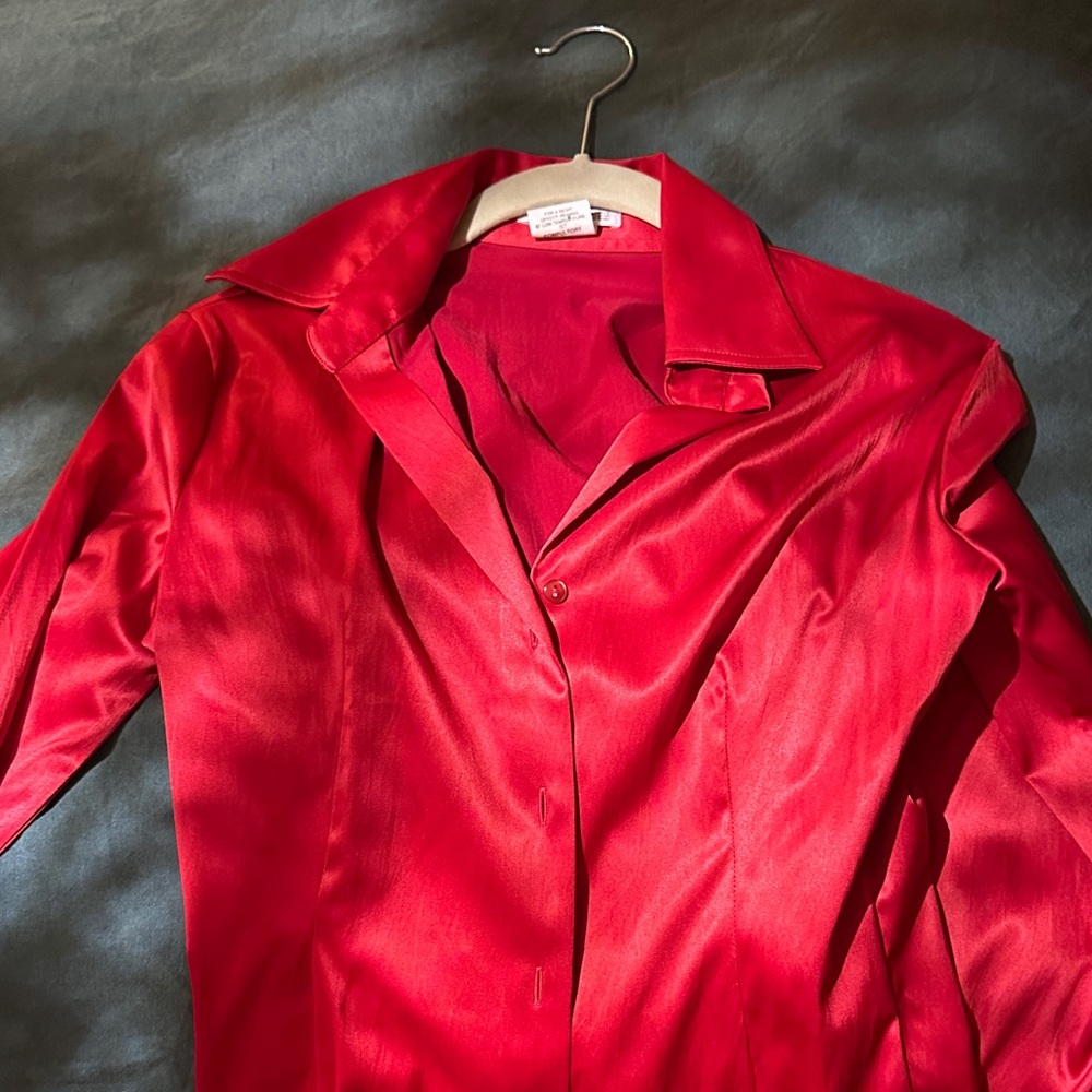Nara Camicie Vibrant Red Satin Blouse